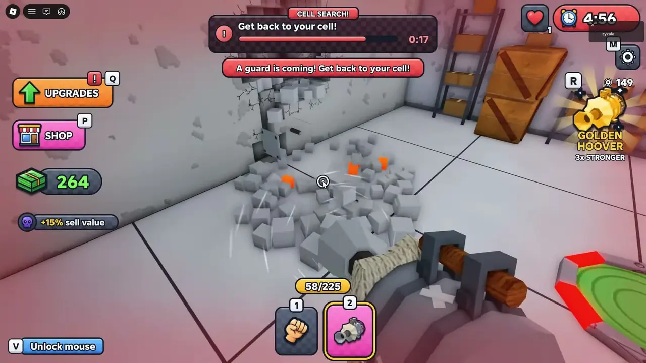 Cell Search warning telling the player to get back to the cell, with a 0:17 timer